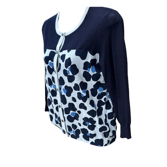 STEFAN GREEN blue, light blue and navy spotted print cardigan, size 2,(S/M) - Picture 3 of 8